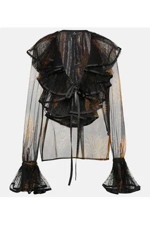 Etro Blusa semitrasparente con stampa e volant