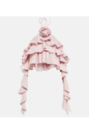 BLUMARINE Top cropped in misto cotone con volant