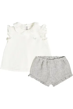 Il gufo Baby - Top e shorts in lino con volant