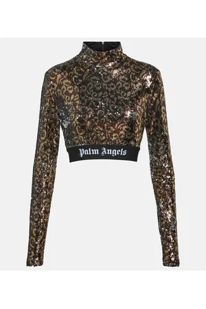 Palm Angels Top cropped a collo alto con paillettes