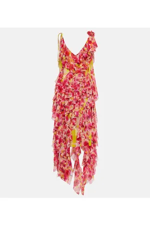DRIES VAN NOTEN Abito midi in misto seta con stampa