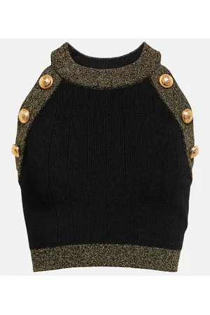 Balmain Top cropped in maglia con lamé