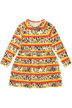 Mini Rodini Abito in jersey a righe e stampa leopardo