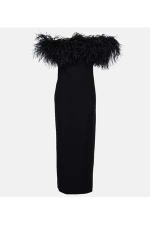 VALENTINO Abito lungo in Crêpe Couture con piume