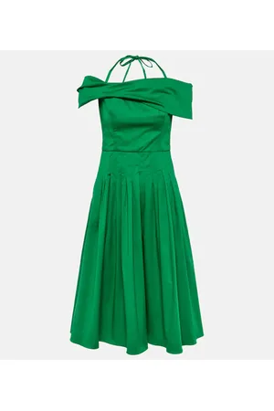 Oscar de la Renta Abito midi in seta con scollo bardot