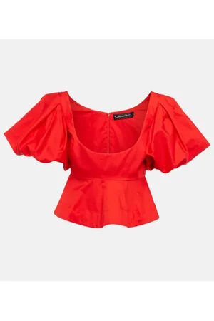 Oscar de la Renta Top cropped in popeline di cotone