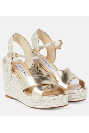 Jimmy Choo Sandali con zeppa Dellena 100 in pelle metallizzata