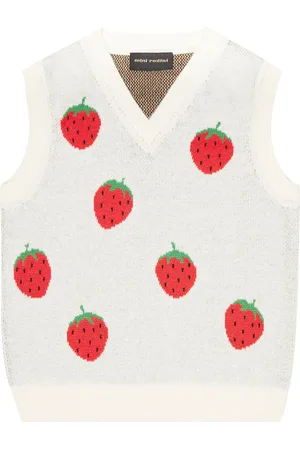 Mini Rodini Gilet in jacquard di cotone con fragole