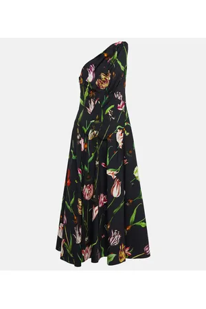 Oscar de la Renta Abito midi monospalla in misto cotone