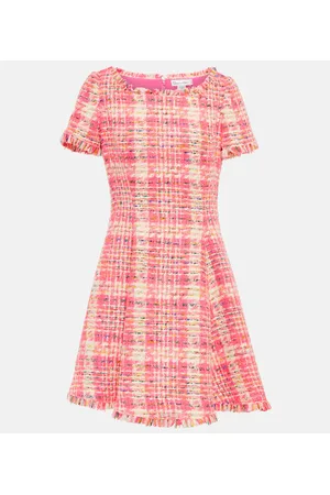 Oscar de la Renta Miniabito in tweed a quadri con frange