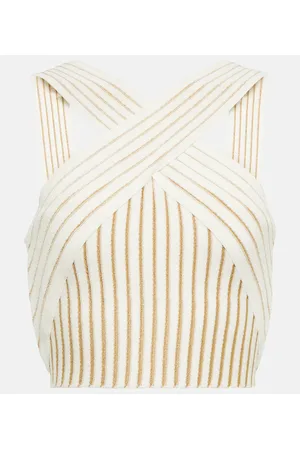 Balmain Top cropped in maglia a coste