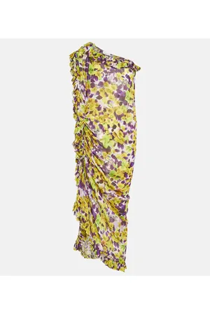 DRIES VAN NOTEN Abito midi in raso con stampa