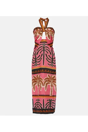 JOHANNA ORTIZ Abito midi in lino con cut-out e stampa
