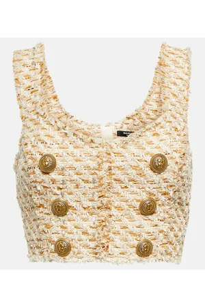 Balmain Top cropped in tweed di misto cotone