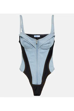 MUGLER Body di jeans con similpelle