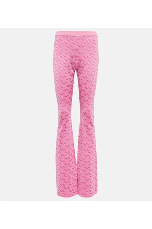 VERSACE Pantaloni flared La Greca in misto seta