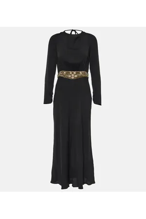 RIXO London Abito midi Elena in crêpe con pizzo