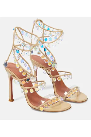 Amina Muaddi Sandali Tina 105 in pelle con cristalli