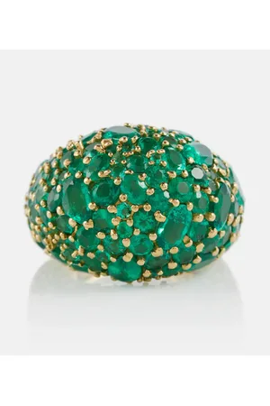 Octavia Elizabeth Anello Green Earth Dome in oro 18kt con smeraldi