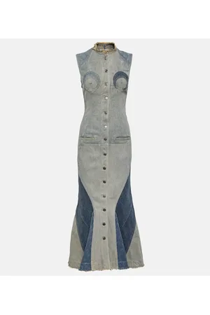 Marine Serre Abito midi All Over Moon di jeans