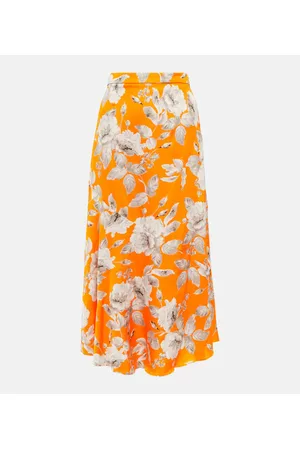 Erdem Gonna midi Griselda in raso con stampa