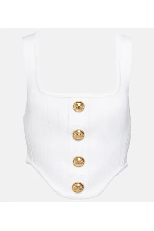 Balmain Top stile corsetto in maglia a coste