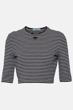 Prada Top cropped in misto cotone con logo