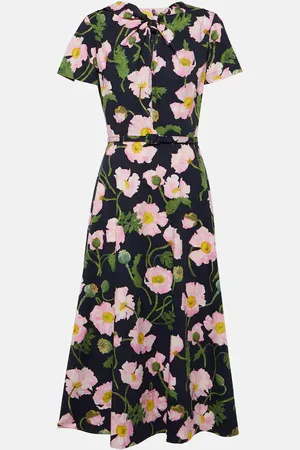 Oscar de la Renta Abito midi in popeline di cotone con stampa floreale