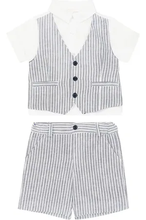 PATACHOU Baby - Camicia e shorts in lino e cotone a righe