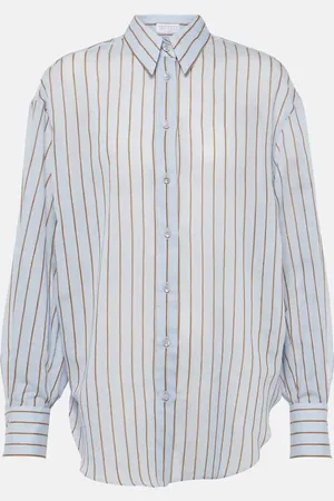 Brunello Cucinelli Camicia in misto cotone e seta lamé