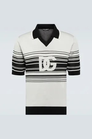 Dolce & Gabbana Polo in jacquard di seta a righe con logo
