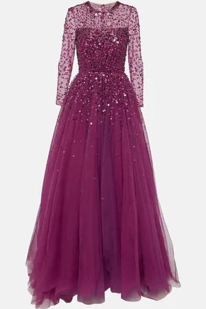 Jenny Packham Abito lungo Constantine in tulle con paillettes