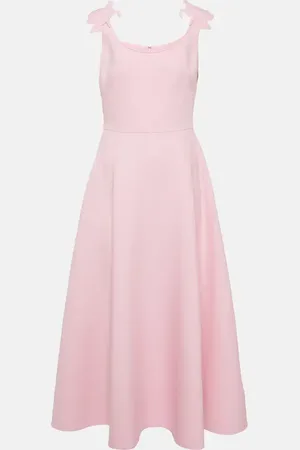 VALENTINO Abito midi in lana e seta con applicazioni floreali