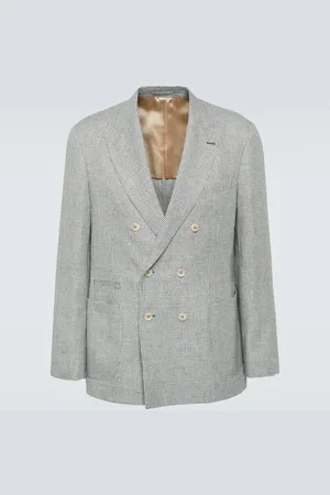 Brunello Cucinelli Blazer doppiopetto in lino pied-de-poule