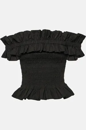 Ganni Top in popeline di cotone con scollo bardot