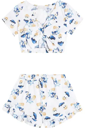 MONNALISA Top cropped e shorts in cotone
