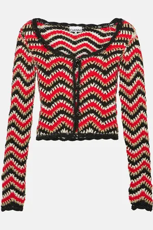 Ganni Cardigan cropped in crochet di cotone
