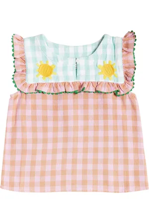 Stella McCartney Top in cotone a quadri con volant