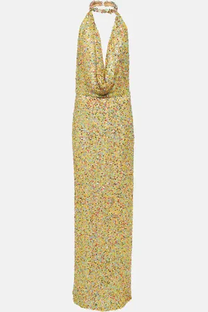 Costarellos Abito lungo Simona in mesh con paillettes