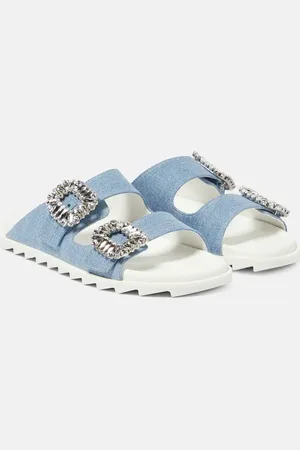 Roger Vivier Sandali Slidy Viv" in denim con cristalli