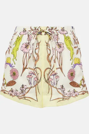 Tory Burch Shorts in lino a vita alta con stampa