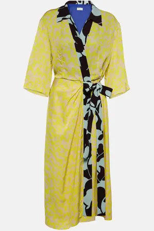 DRIES VAN NOTEN Abito midi a portafoglio con stampa