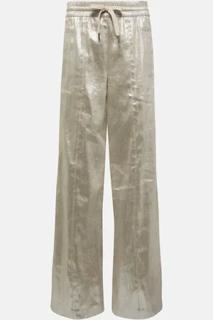 Brunello Cucinelli Pantaloni a gamba larga in misto lino lamé