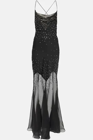 Paco rabanne Abito lungo in chiffon con cristalli