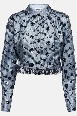 Ganni Camicia cropped in pizzo con paillettes