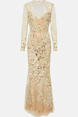 Elie saab Abito lungo in tulle con ricamo