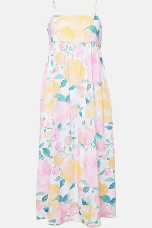 Juliet Dunn Abito midi in misto cotone e lino con stampa
