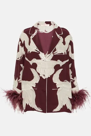 VALENTINO Blusa in crêpe de chine di seta con piume
