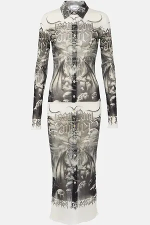 Jean Paul Gaultier Abito chemisier in mesh con stampa