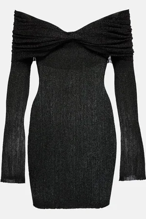 AYA MUSE Miniabito in maglia lamé con scollo bardot